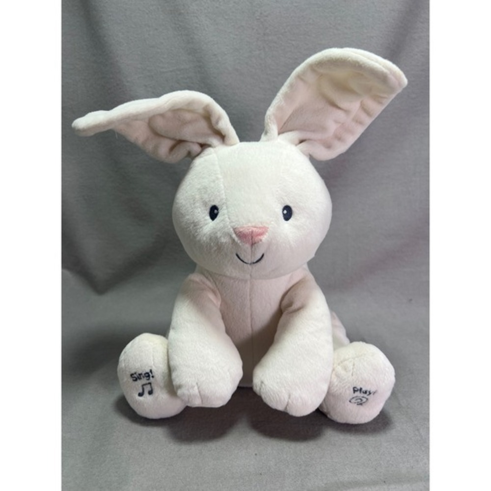Baby Gund Flora the Bunny White Animated Plush Nursery 12" Peek a Boo Animation